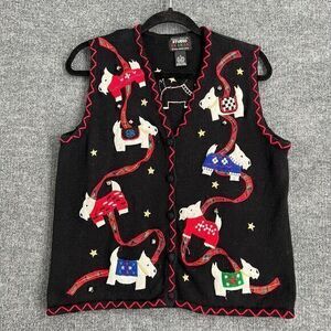 Designer Originals Womens Christmas Vest Size M Westie Scottie Dog Applique
